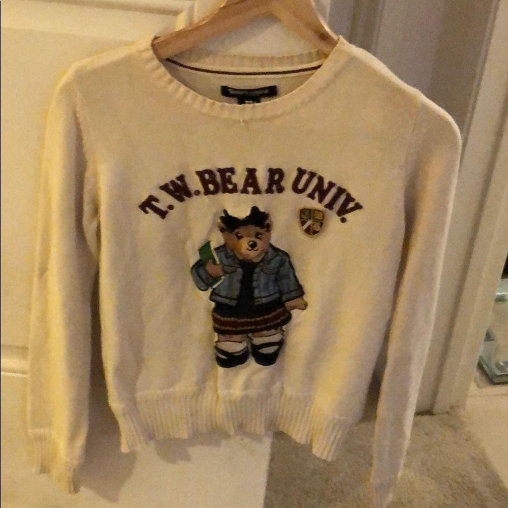 Teenie Weenie Bear Graphic Knit Sweater Cute Preppy Crewneck XS